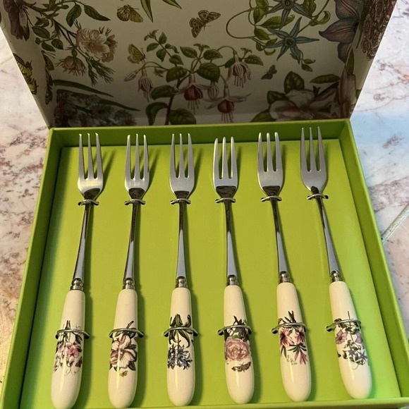 NEW Portmeirion Botanic Garden Set of 6 Pastry Fork - Picture 1 of 3